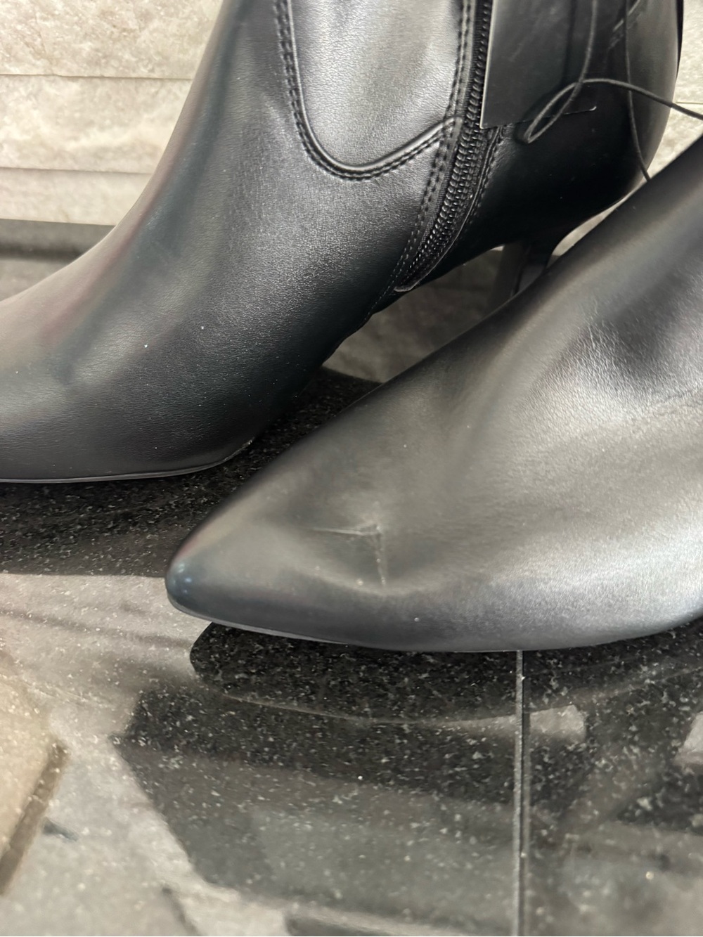 Jones New York Black Leather Mid-Calf Ankle Boots with Kitten Heel - Picture 3 of 4